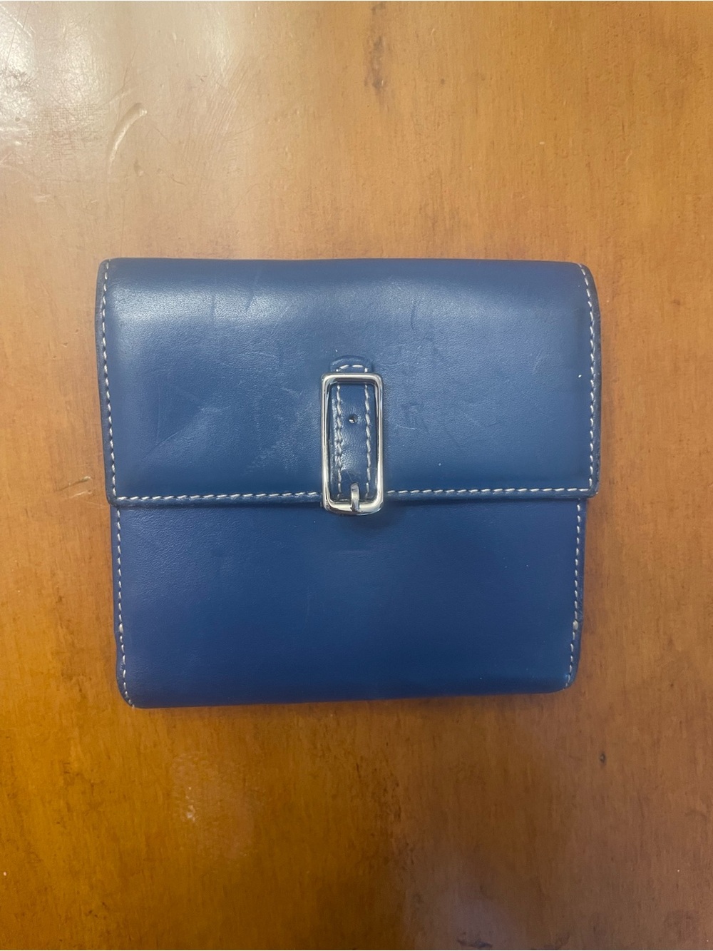 Coach Blue Leather Bifold Wallet with Silver Buckle